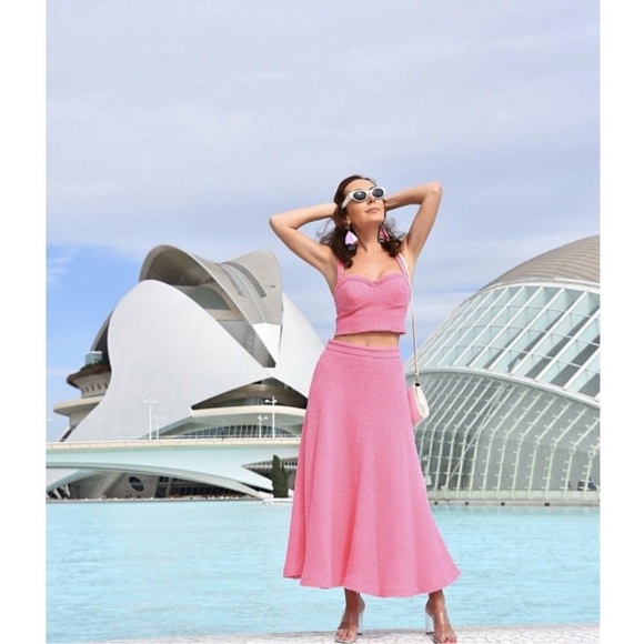 ZARA 2 PIECES MATCHING SET PINK TEXTURED BUSTIER TOP AND SKIRT - Picture 13 of 16